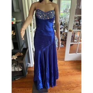 Masquerade Royal Blue Side Cut Out Strapless Crystal Embellished Satin apron Dre